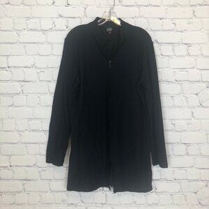 Eileen Fisher Black Crepe Jersey Knit Zip Jacket Size M Minimalist